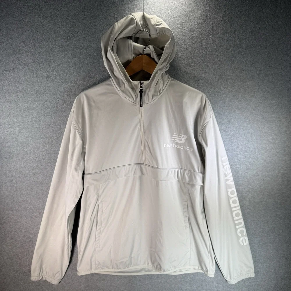 New Balance Men's All Motion 1/2 Zip Windbreaker Jacket Hooded Gray Size Large